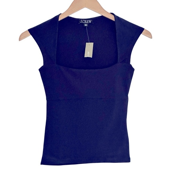 NEW J. CREW Squareneck cap-sleeve top in stretch cotton blend Navy Size XXS - Picture 2 of 6